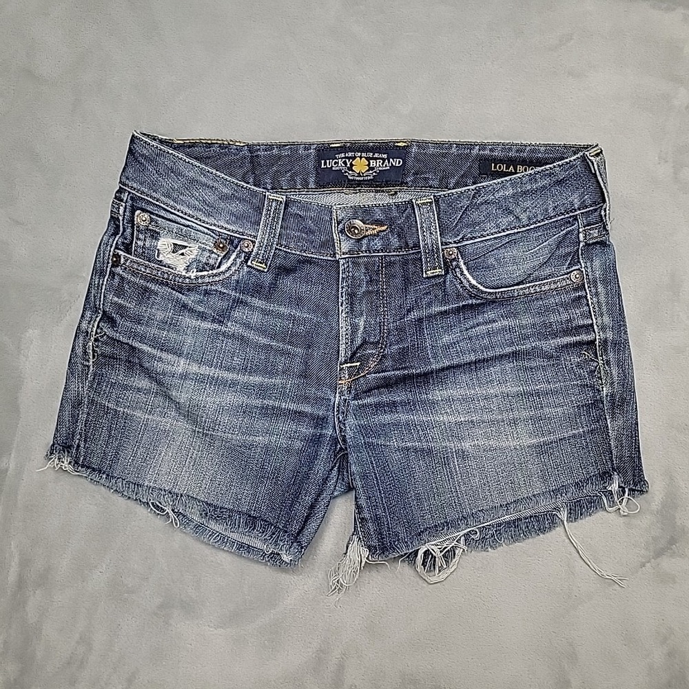 Lucky Brand Shorts Women 4 Faded Distressed Blue Lola Cutoff Denim Jean Summer